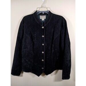 Vintage Stonebridge Jacket Womens Black Faux Suede Button Front Collar Size 16W